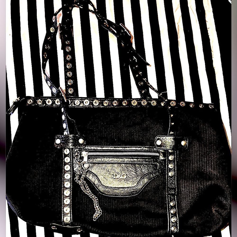 Vintage Dolce & Gabbana Black & Silver Rivet Shoulder Bag